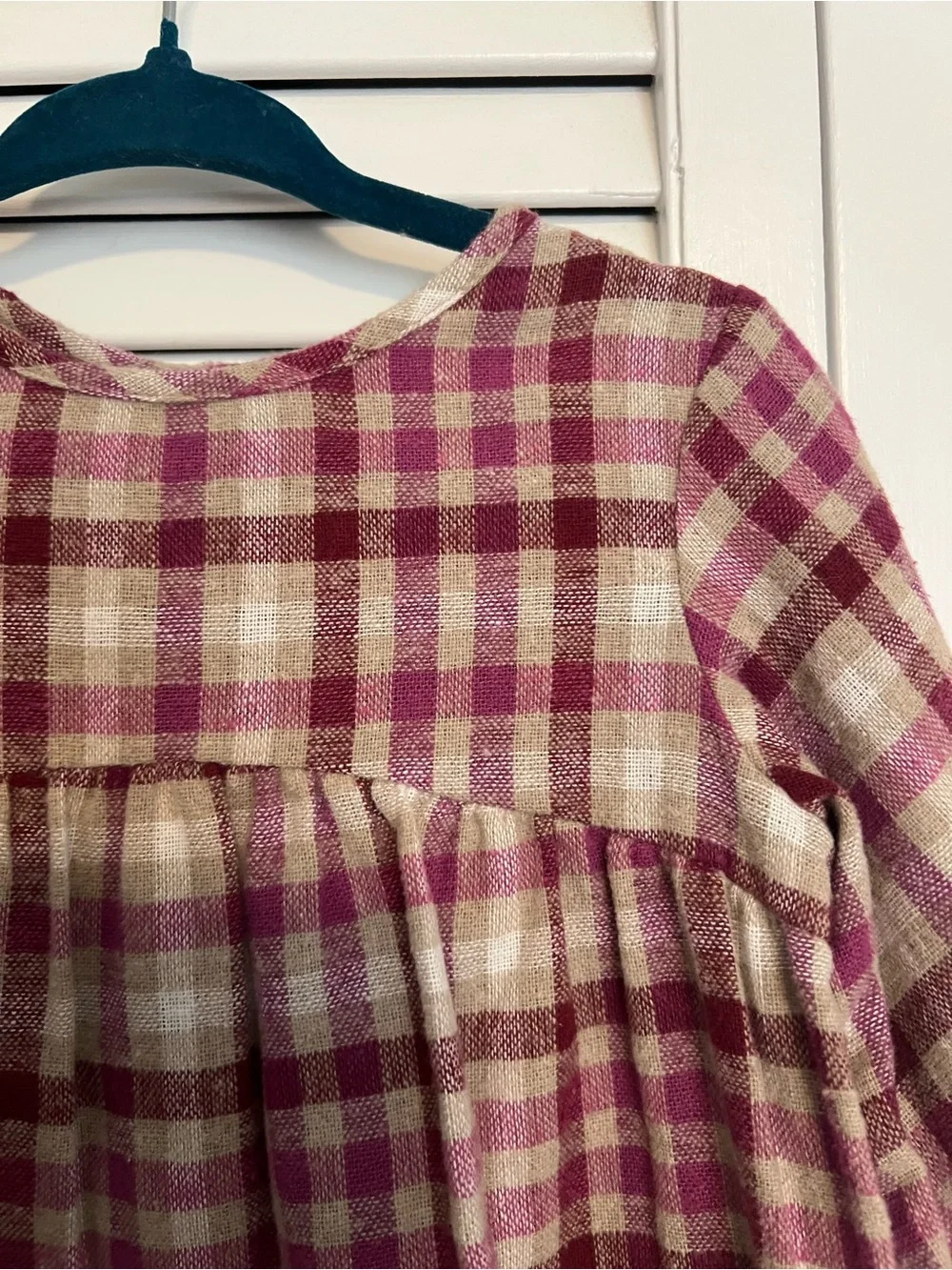 Zara Girls' Pink and Cream Plaid Tiered Dress